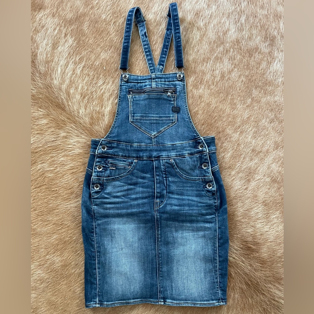 G-Star Blue Denim Overalls Dress - Midge Slim Bib Dress